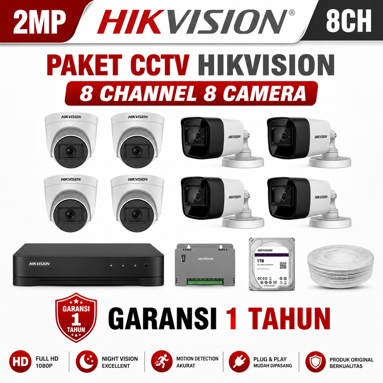 PAKET CCTV HIKVISION 8 CAMERA 2 MP ANALOG