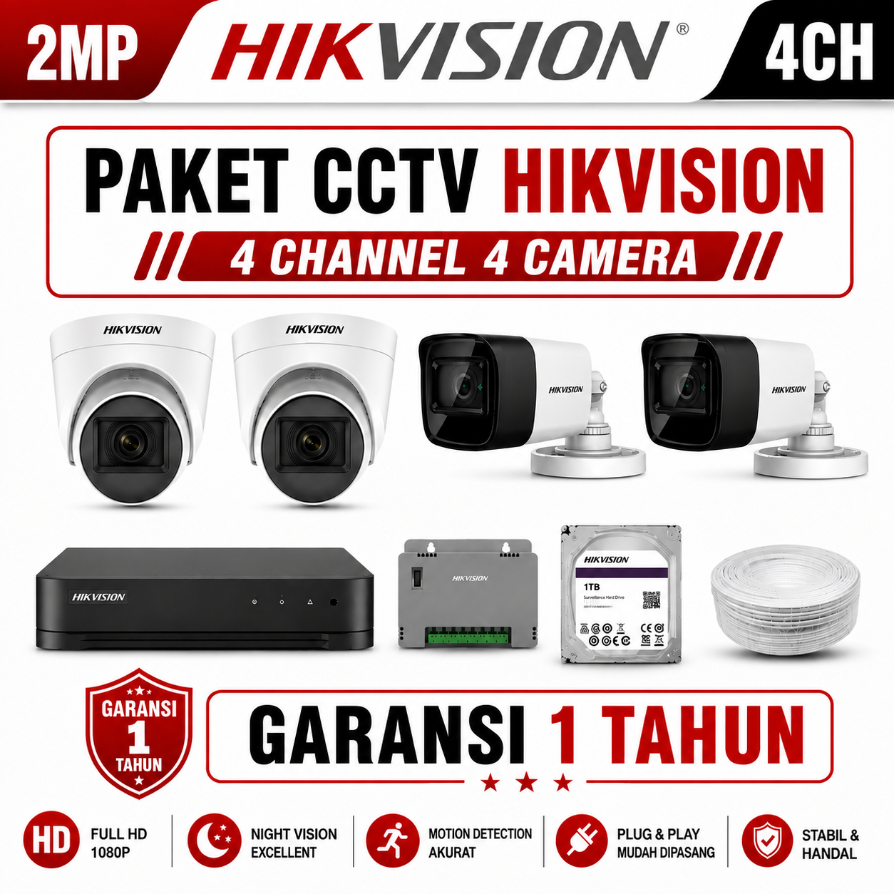 PAKET CCTV HIKVISION 4 CAMERA 2 MP ANALOG