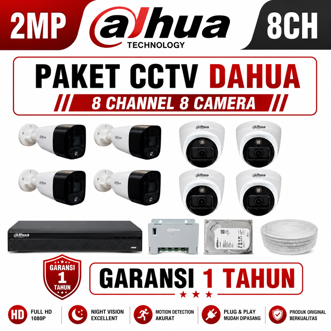 PAKET CCTV DAHUA 8 CAMERA 2 MP ANALOG